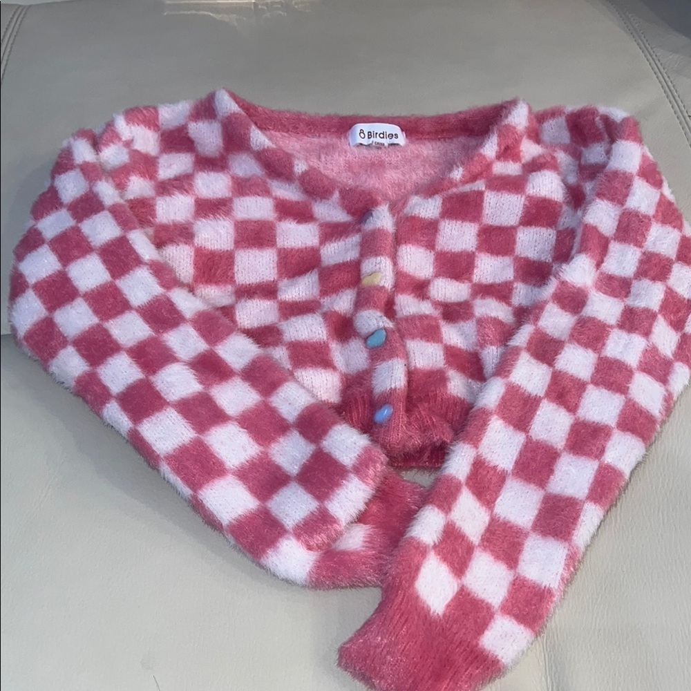 Birdies Pink and White Checkered Sweater